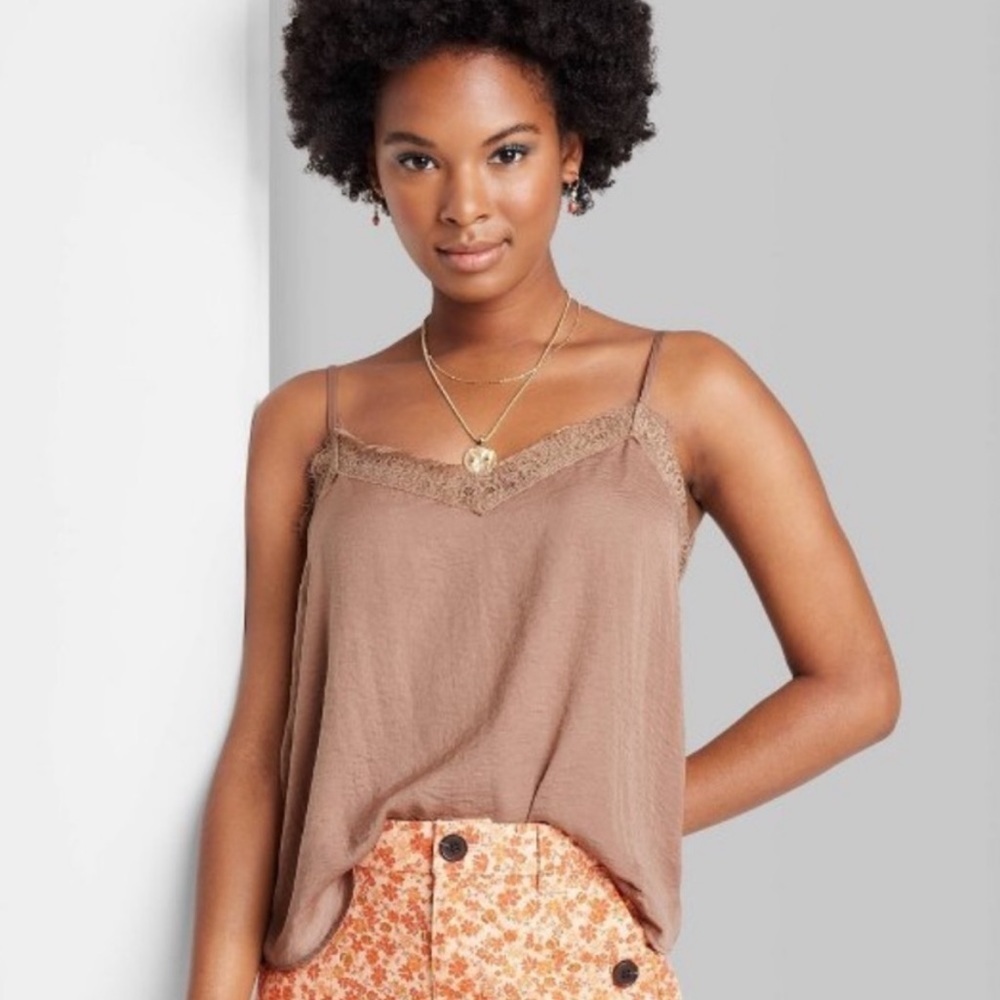 Wild Fable Brown Lace Cami Satin